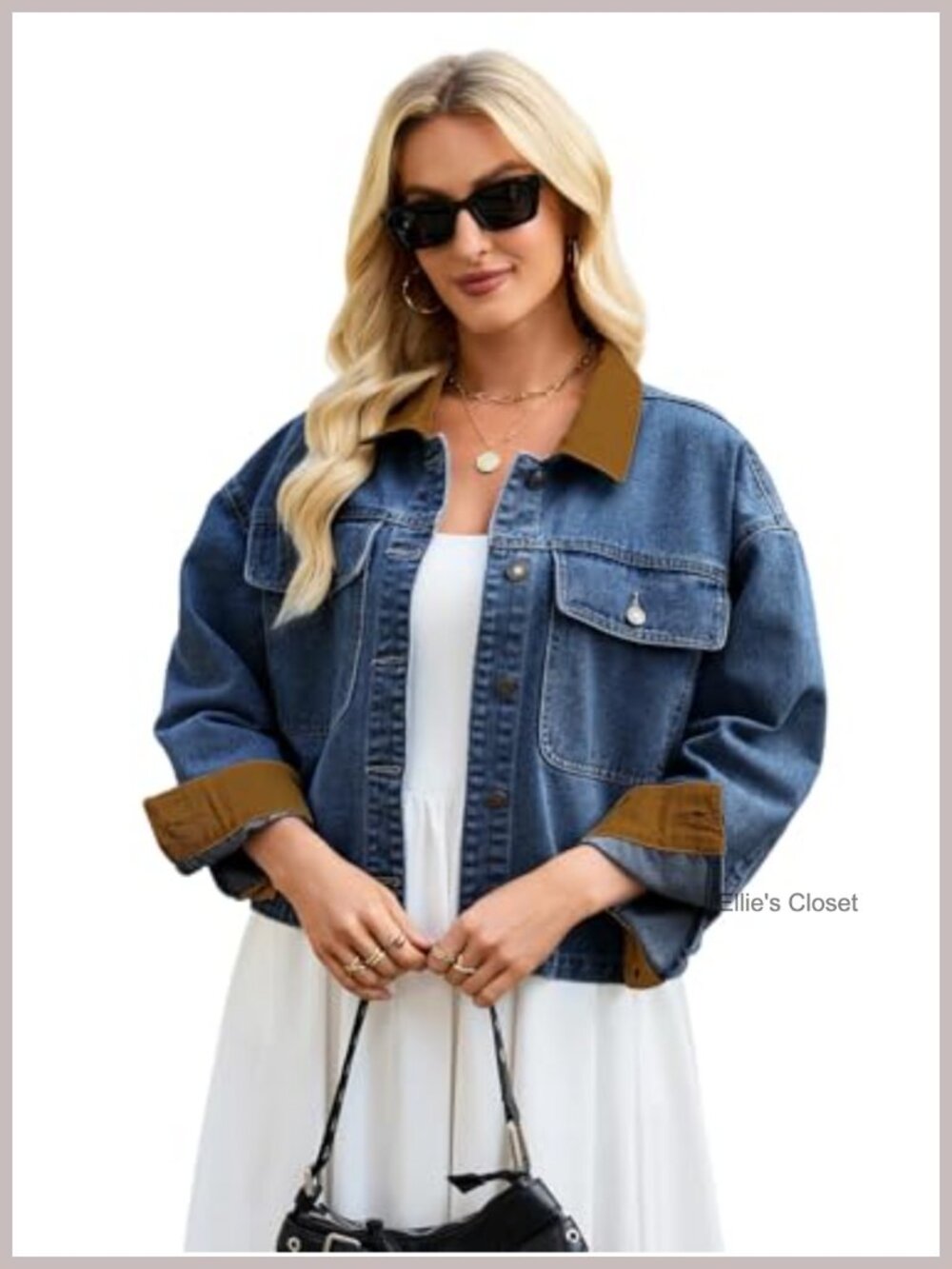 Women's Cropped Denim Jacket Oversized Vintage Jean Jacket